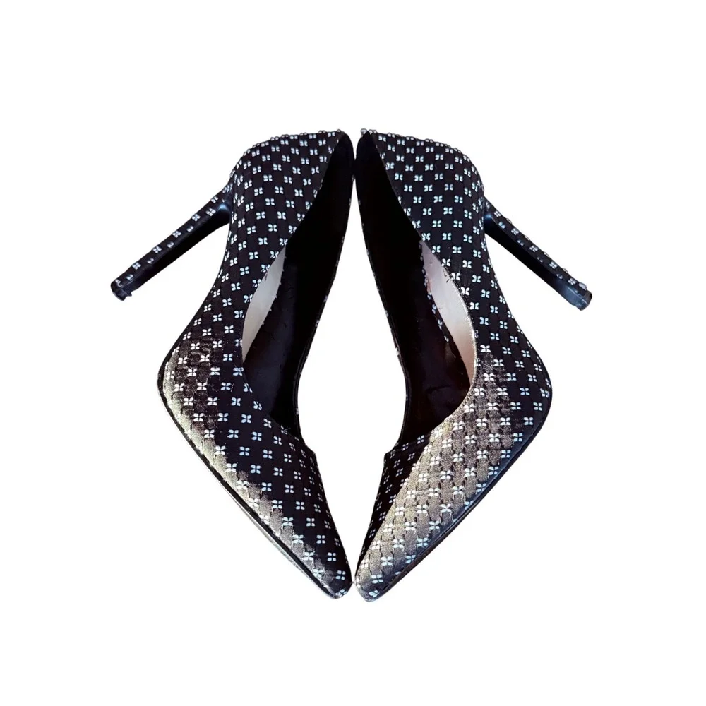 Nine West Tatiana Pumps Black White Geometric Pointed Toe‎ Stiletto Heels 7M